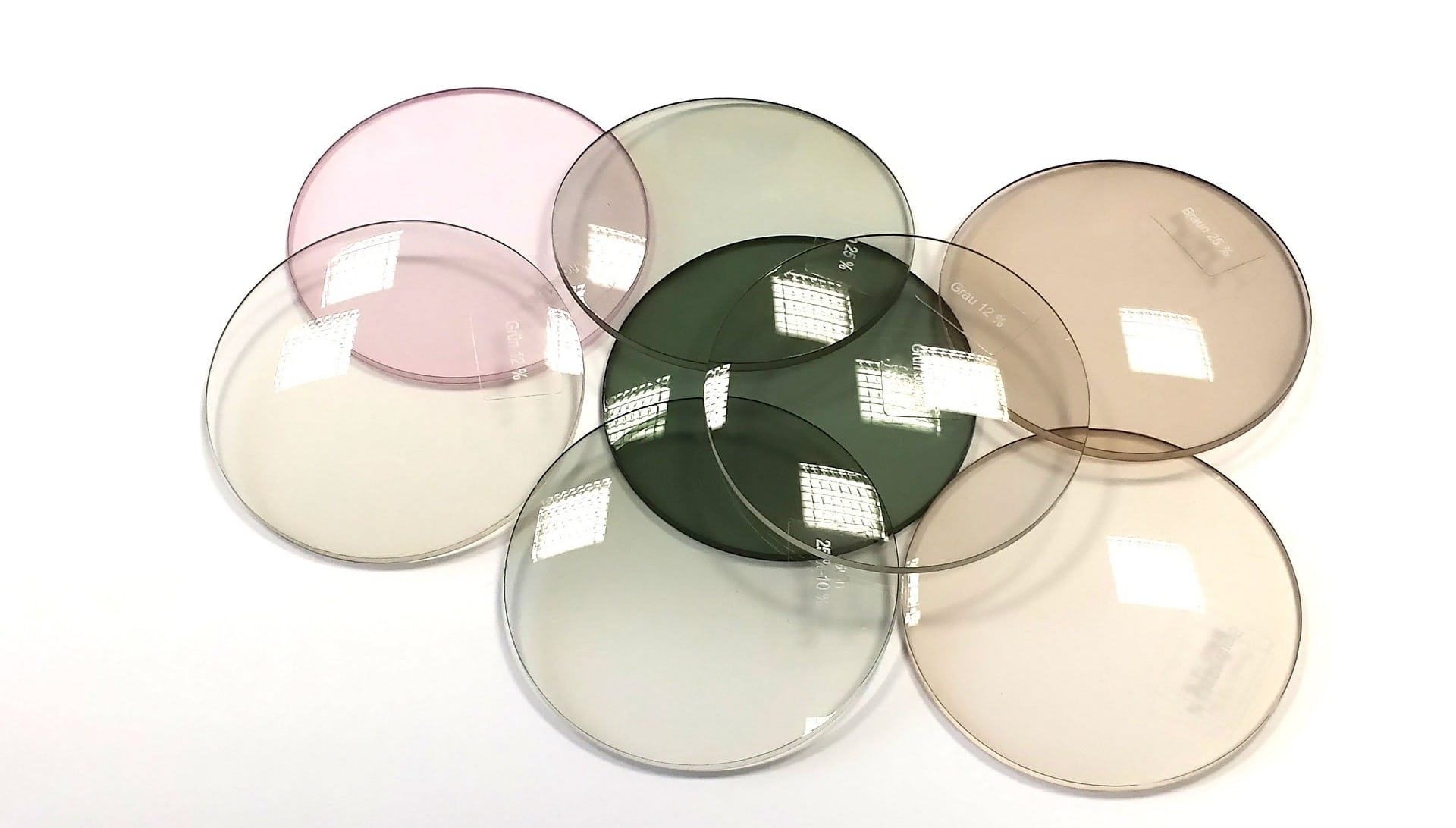 Selection of spectacle lenses showcasing different lens types